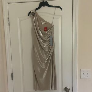 NWT London Times Elegant One-Shoulder Silver Dress